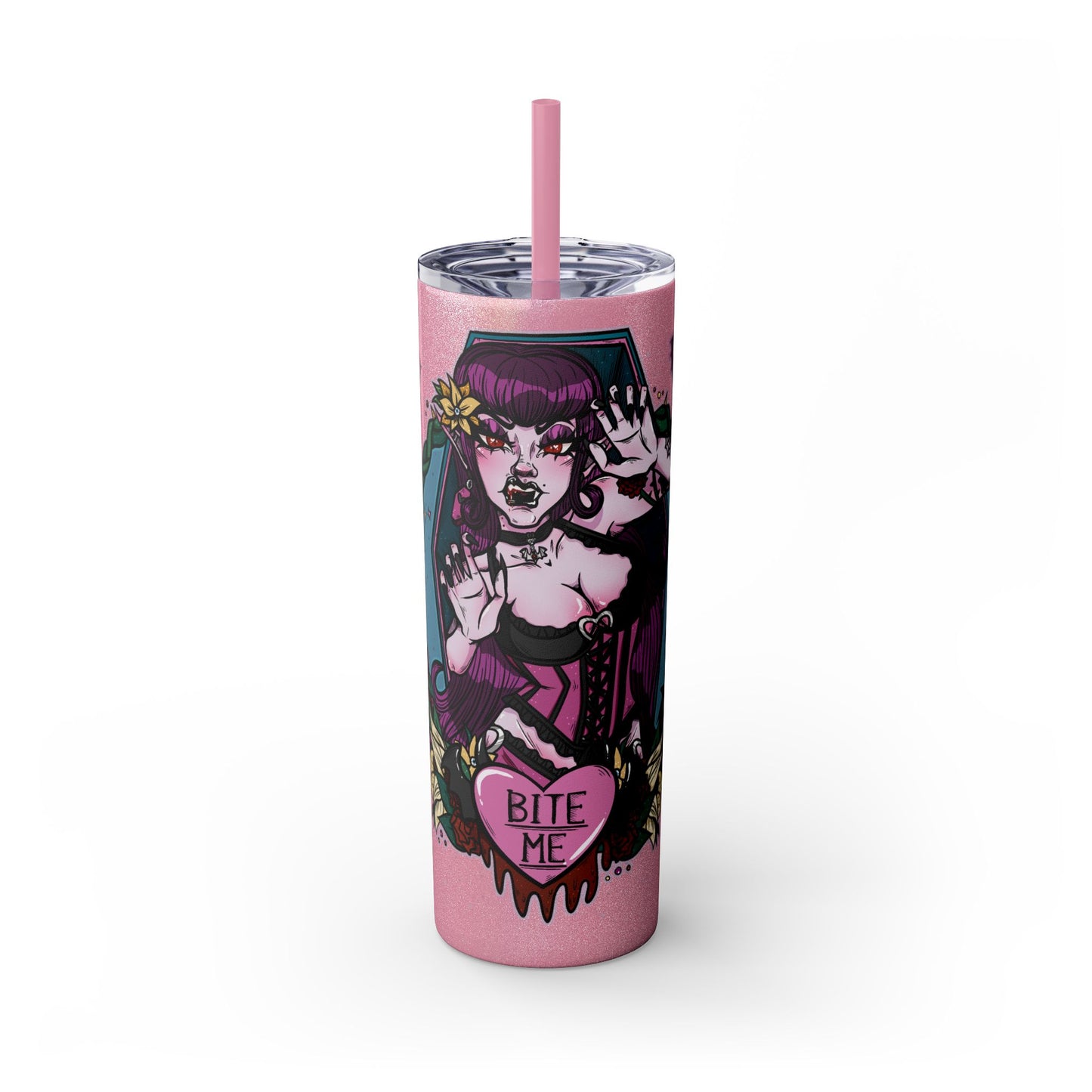 Bite Me Skinny Tumbler with Straw, 20oz