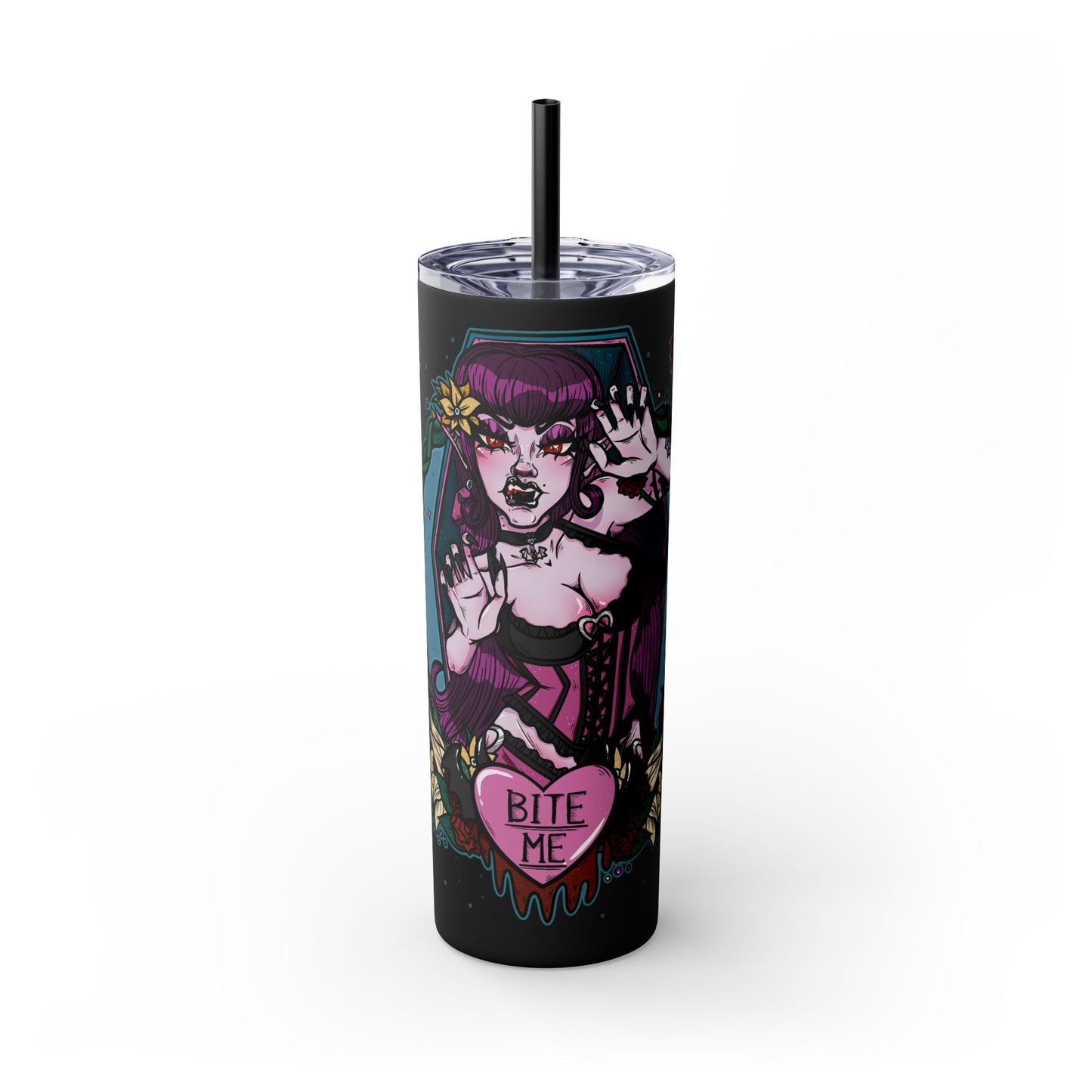 Bite Me Skinny Tumbler with Straw, 20oz