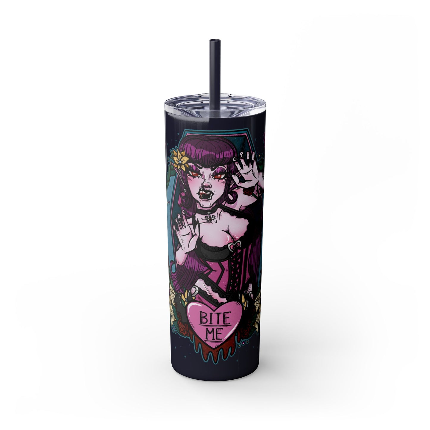 Bite Me Skinny Tumbler with Straw, 20oz