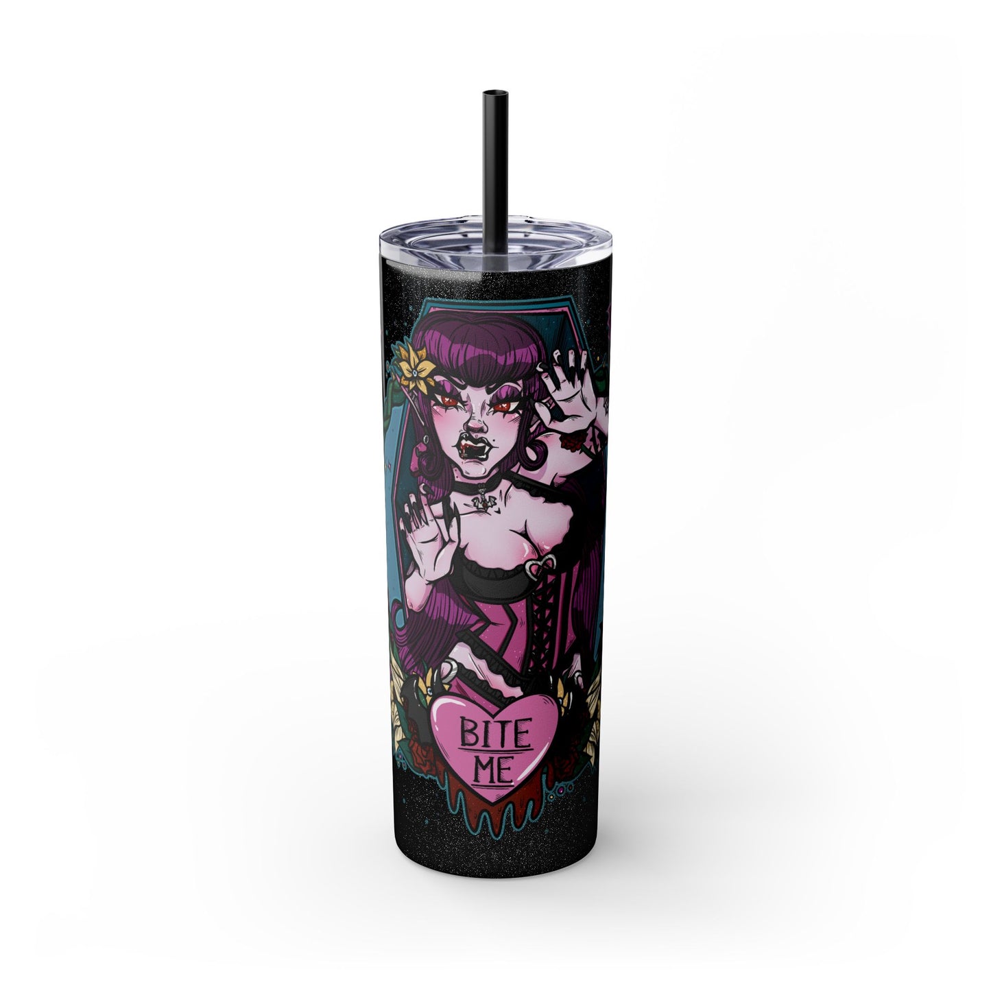 Bite Me Skinny Tumbler with Straw, 20oz