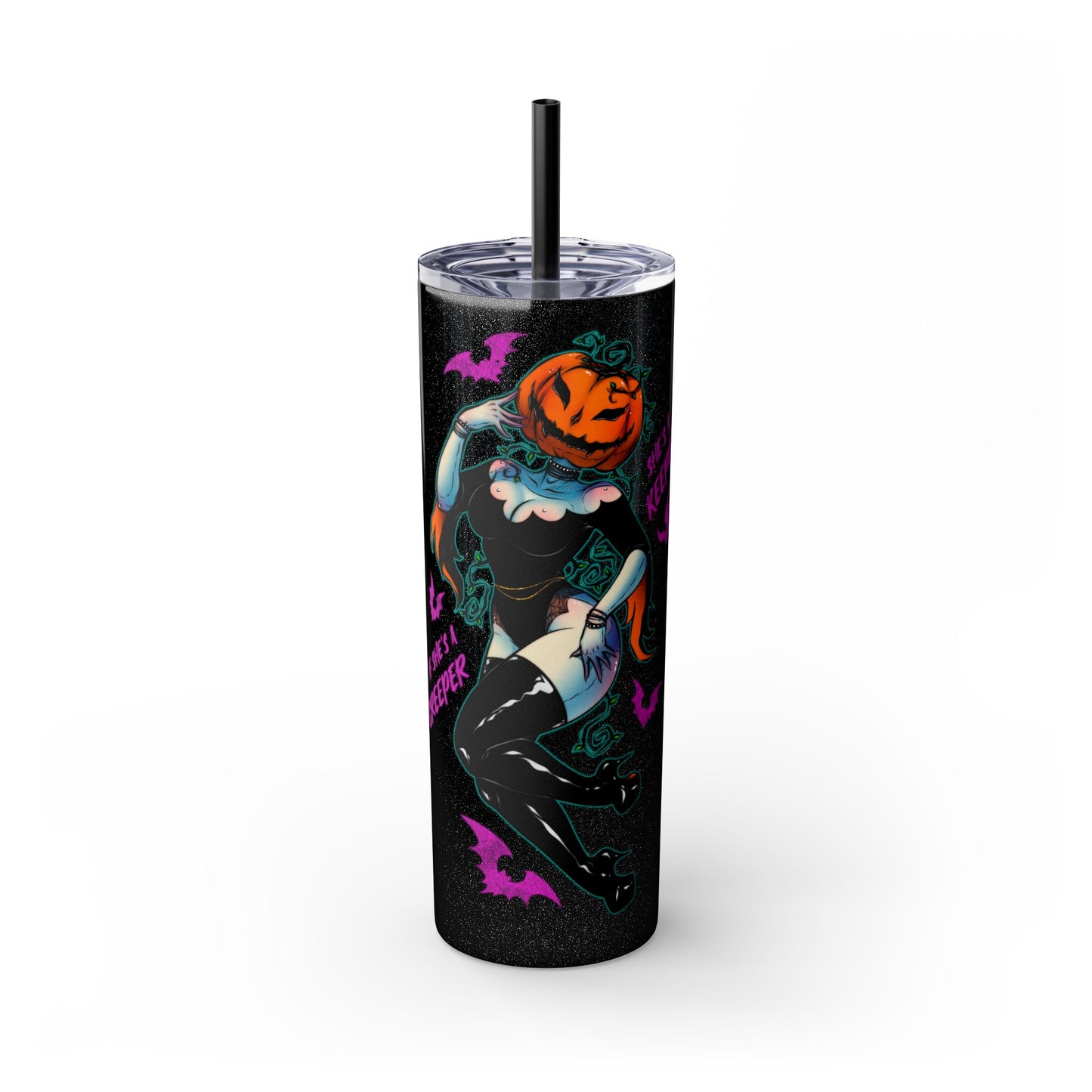 Nocturnal Nymphs Pumpkin Spice Skinny Tumbler with Straw, 20oz